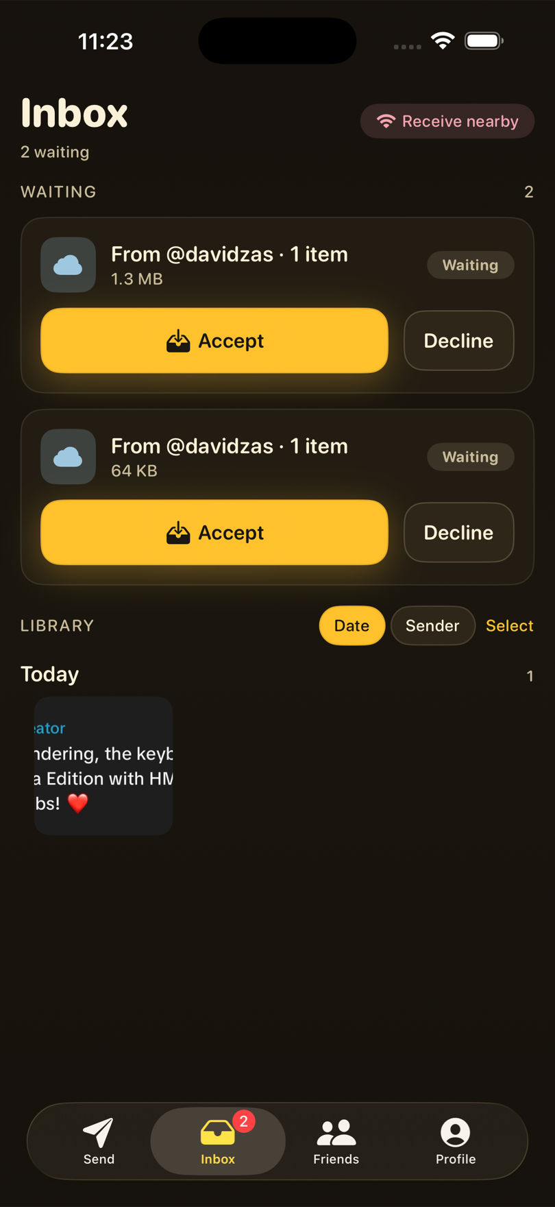 BeeTransfer app screenshot